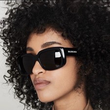 Balenciaga BB0072S 001 Rectangle Sunglasses Black/Black UV400 56-18-145 picture