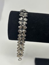 Vintage Beau Sterling Silver Dogwood Flower Link Bracelet Floral Panel Foldover picture