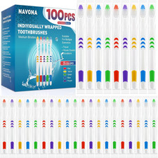 100 PCS Bulk Individually Wrapped Toothbrushes Medium Soft Bristles picture