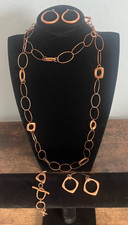 Vintage Premier Designs Cooper Tone Jewelry Set 4-Pc Long Chain Necklace picture