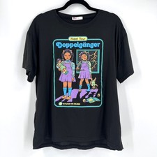 NWT Romwe Black SS Creepy Girl Dolls Halloween Shirt Top Doppelganger Medium picture