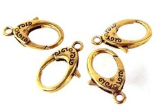 4 X-Large Antique Gold Pewter Lobster Claw Clasps 30x18mm picture