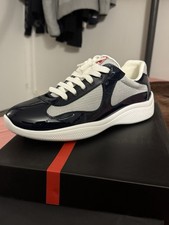 PRADA Men’s Low Top Lace-Up Sneakers Navy/White Mesh Patent Leather 4E3400 picture