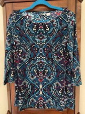 EUC CHICO'S TRAVELERS WOMEN’S SIZE: 1 (8/10) ROUND NECK 3/4 SLEEVE PAISLEY picture