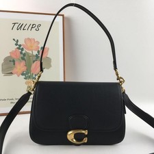 COACH C4823 Leather Soft Tabby Shoulder Bag 2 Way Crossbody Black With Charm NEW picture