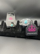Paparazzi Silver Tone Blue Oval Turquoise Stone Ring & Bracelet Jewelry Set picture