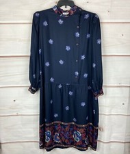 The Wilroy Traveler Vintage Dress Womens 20 Blue Floral Mock Neck Button Front picture