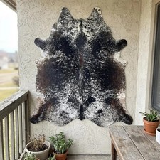 Real Cowhide Rug Tricolor Speckled Brindle Genuine Hair On Hide Natural Carpet picture