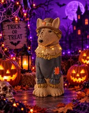 2026 Home Accents 2.5 Ft Scarecrow Bullterrier Halloween Dog Blow Mold LED picture