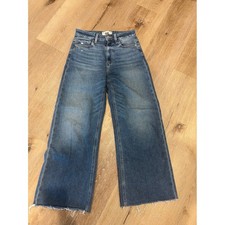 Paige Anessa High Rise Wide Leg Raw Hem Jeans Blue Wash Size 24 Distressed picture