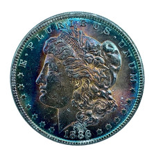 1886 Morgan Dollar GEM-BU Uncirculated Monster Rainbow Toned $1 U.S Coin # 3019 picture