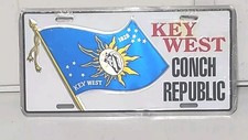KEY WEST CONCH REPUBLIC 1828 BLUE/White Florida METAL LICENSE PLATE. picture