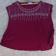 jaretchung Burgundy Geometric Embroidered Sleeveless Blouse Women’s L picture