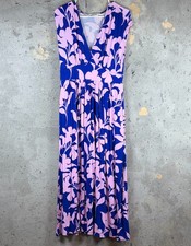 Boden Maxi Dress Womens 8 Blue Pink Floral Viscose Pleated V Neck Outdoor Casual picture