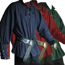 Mens Medieval Renaissance Pirate Shirt 18th Century Long Sleeve T-Shirt Cosplay picture