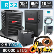 Goodman Upflow 2.5 Ton Gas Furnace & R32 AC System, 15.2 SEER2 80K BTU 96% AFUE picture