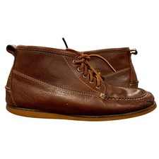 VTG L.L. Bean Brown Leather Chukka Boots Ankle Booties Crepe Sole Moccasin Toe 9 picture
