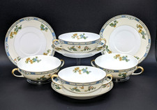 Set of 4 Noritake Cream Soup Bowls Saucers - Pattern Unknown - Circa 1924-1935 picture
