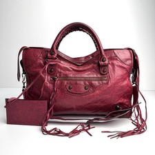 BALENCIAGA The City 115748 Bordeaux Leather 2Way Shoulder Bag Handbag Auth Y2K picture