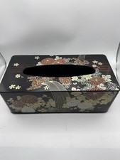Vintage Yamanaka Japanese Black Lacquered Tissue Box Floral Design Japan picture