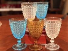 5 Antique Adams Co Thousand Eye Goblets Sensation EAPG Mixed Color Lot 1890s picture