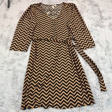 Tacera Knee-Length Dress Women's L Brown Polyester Shift Geometric Party Stretch picture