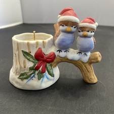 Vintage Lund’s Lites Ceramic Birds Christmas Candle Holder picture
