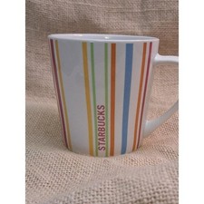 Vintage 2005 Starbucks Rainbow Stripe Coffee Mug Collectible 14 Oz White Ceramic picture