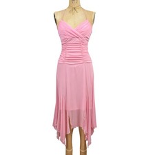 Vintage Windsor Pink Halter Dress Handkerchief Hem XS Ruched Fairy Y2K Prom picture
