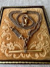 Antique British Gold Filled Albertina Double Watch Chain Engraved Slider picture