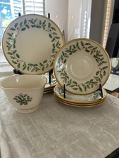 Lenox Holiday 4 Salad Plates, 4 Tea/Coffee Saucers, Treat Bowl- Never used picture