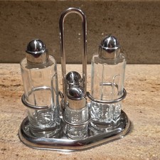 Alessi Italy Silver Plated and Glass Cruet Set / Salt/Pepper Shakers Condiment picture