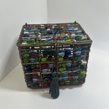 Vintage Beautiful Strung Glass Beads & Metal Jewelry Box picture