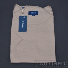 NWT - ETON Solid Beige Fine Twill Silk Cotton Mens Luxury T-Shirt - XL picture