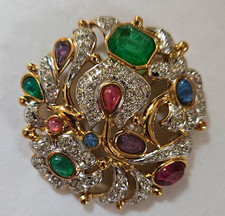 Made in Italy Signed Gold Tone Pavé Multicolor Rhinestone Crystal Brooch Pin picture