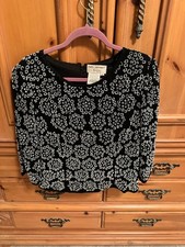 Vintage 1980s Adrianna Papell Boutique Evening Hand Beaded Silk Blouse Size L picture
