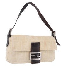 FENDI Zucca Canvas Mamma Baguette Shoulder Bag Ivory Silver Auth 205920 picture
