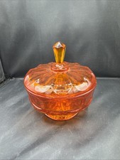 VTG Viking Glass Persimmon Epic Diamond Point Covered Candy Bowl Dish Autumn picture
