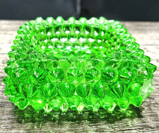 Vintage Fenton Green Glass Spiked Hobnail Salt Cellar Votive 365nm UV Glow picture