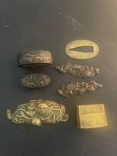 Antique Japanese Sword Fittings Lot Edo Dragon Fuchi Kashira Menuki Habaki picture