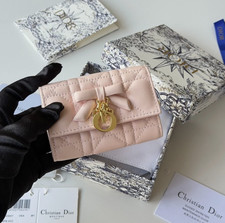 CD Lady Dior Miss Caro Cannage Bow Charm Flap Card Holder Wallet picture