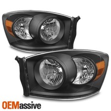 Fit 2006-2008 Dodge Ram 1500 06-09 2500 3500 Black Headlights Lights Left+Right picture