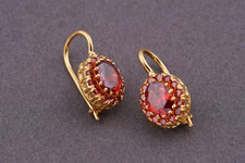 2Ct Oval Cut Natural Red Ruby Women's Drop/Dangle Earring 14k Yellow Gold Plated picture