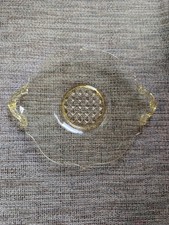 VTG 1930s Lancaster Yellow Depression Glass Etched Tray Landrum Cane w/Handles picture