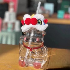 New Starbucks 2021 China Happy Ox Year Lion Dance Cow 17oz Milk Glass Straw Cups picture