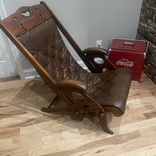 Vintage THEODORE ALEXANDER Brown  Leather Adjustable Campaign Yacht Chair picture