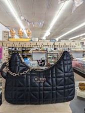 Guess Black Quilted Shoulder Bag With Gold Chain & Adjustable Strap Zipper Closu picture
