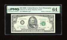 DBR 1969-C $50 FRN Philadelphia STAR Fr. 2117-C* PMG 64 Serial C00202491* picture