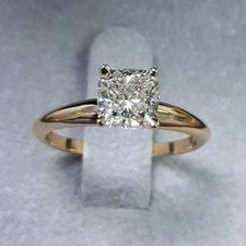 2Ct Cushion Cut Lab-Created Diamond Women Solitaire Ring 14k Yellow Gold Plated picture
