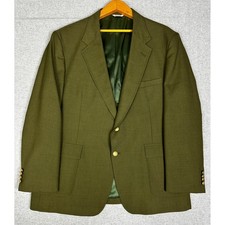 Vintage Cambridge Bay Blazer Mens 48R Olive Green Gold Crest Button Sport Coat picture